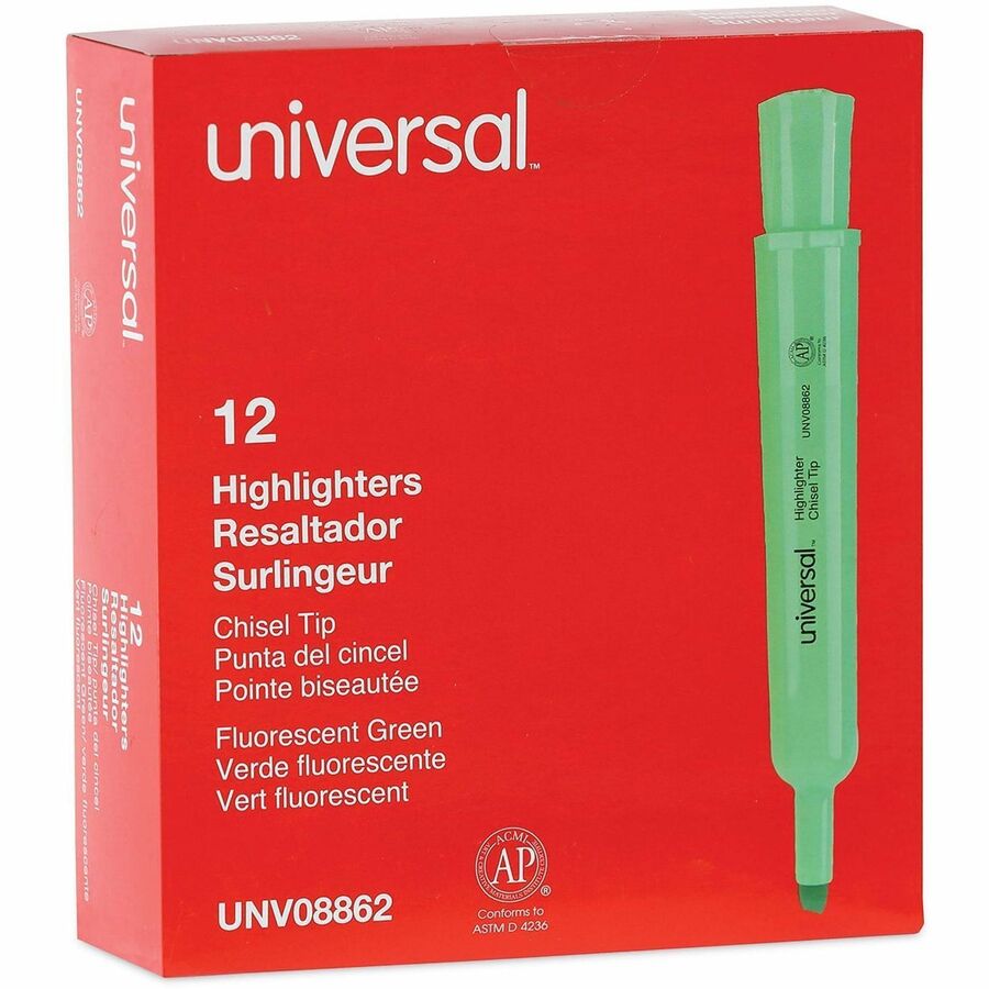 Universal Highlighter - Fluorescent Green Ink - Green Barrel - 1 Dozen