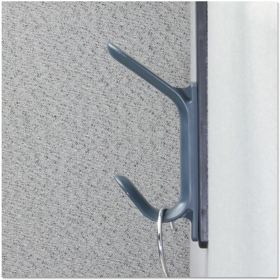 Universal Hook - 2 Hooks - Durable - 7.5" Height x 1.1" Width - Double Hook - for Coat - Plastic - Charcoal - 1 Each