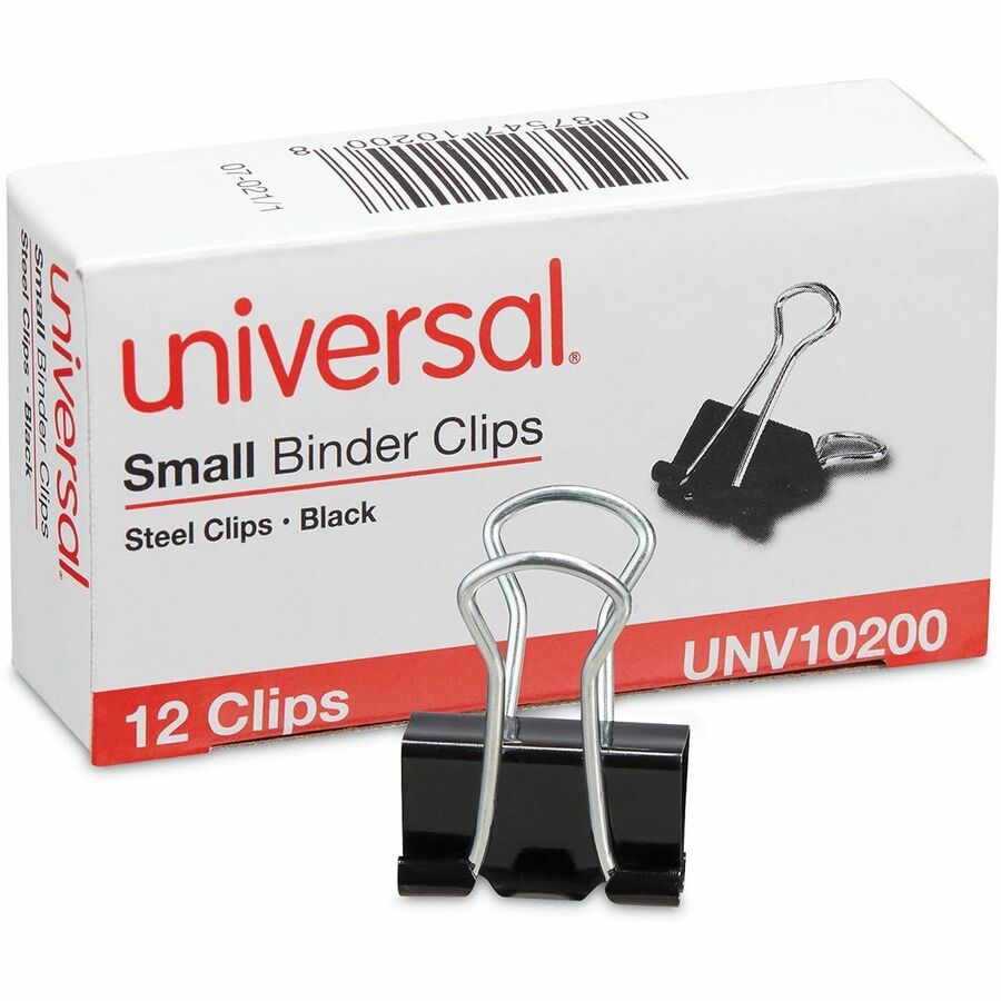 Universal Binder Clip - Small - 0.7" Width - 0.38" Size Capacity - for Paper, Binder, School, Home - Sturdy, Foldable Handle, Removable Handle - Black, Silver - Steel Wire - 12 / Box