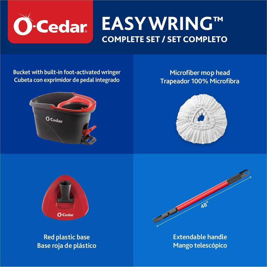 O-Cedar EasyWring Spin Mop & Bucket System - Red, Gray - 1 Each
