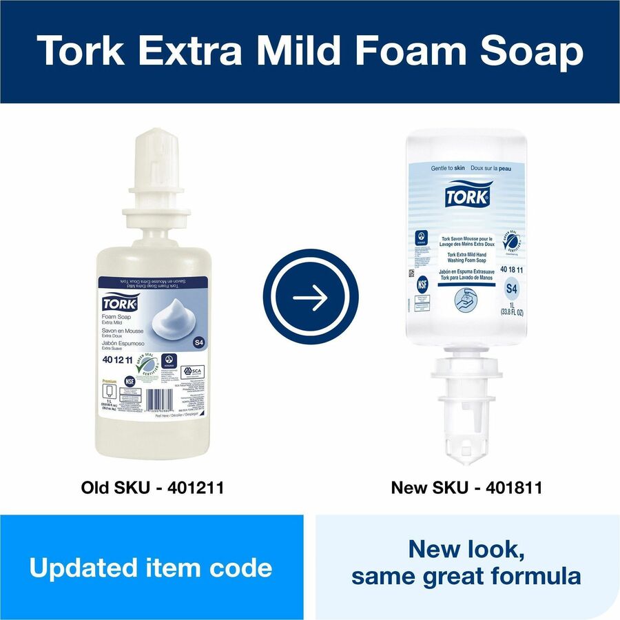 TORK Extra Mild Hand Washing Foam Soap - 33.8 fl oz (1000 mL) - Hand, Skin - Moisturizing - Clear - Fragrance-free, Dye-free, Color-free, Hygienic, Paraben-free, Phthalate-free, Refillable - 6 / Carton
