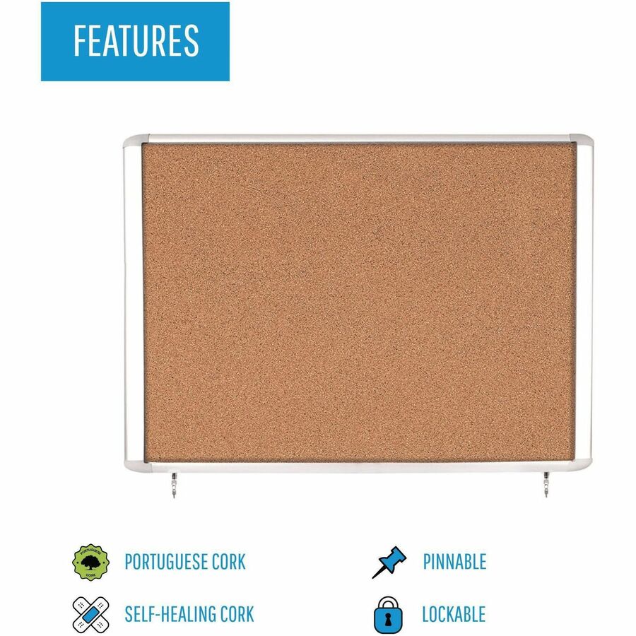 MasterVision Water-Resistant Enclosed Corkboard - 47" Height x 38.30" Width x 0.70" Depth - Light Brown Cork Surface - Water Resistant - Gray Anodized Aluminum Frame - 1 Each - 48"