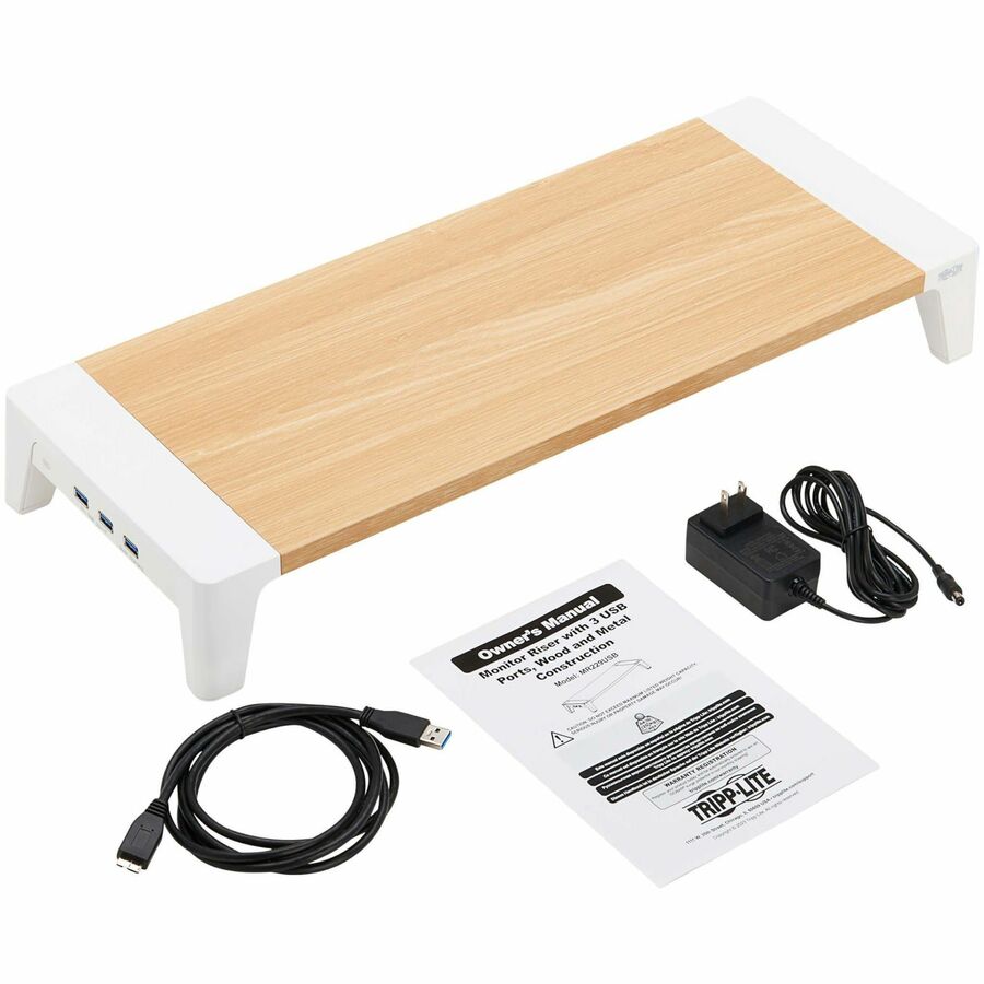 Tripp Lite by Eaton Monitor Riser for Desk - Wood Top, USB-A Charge and Data Ports