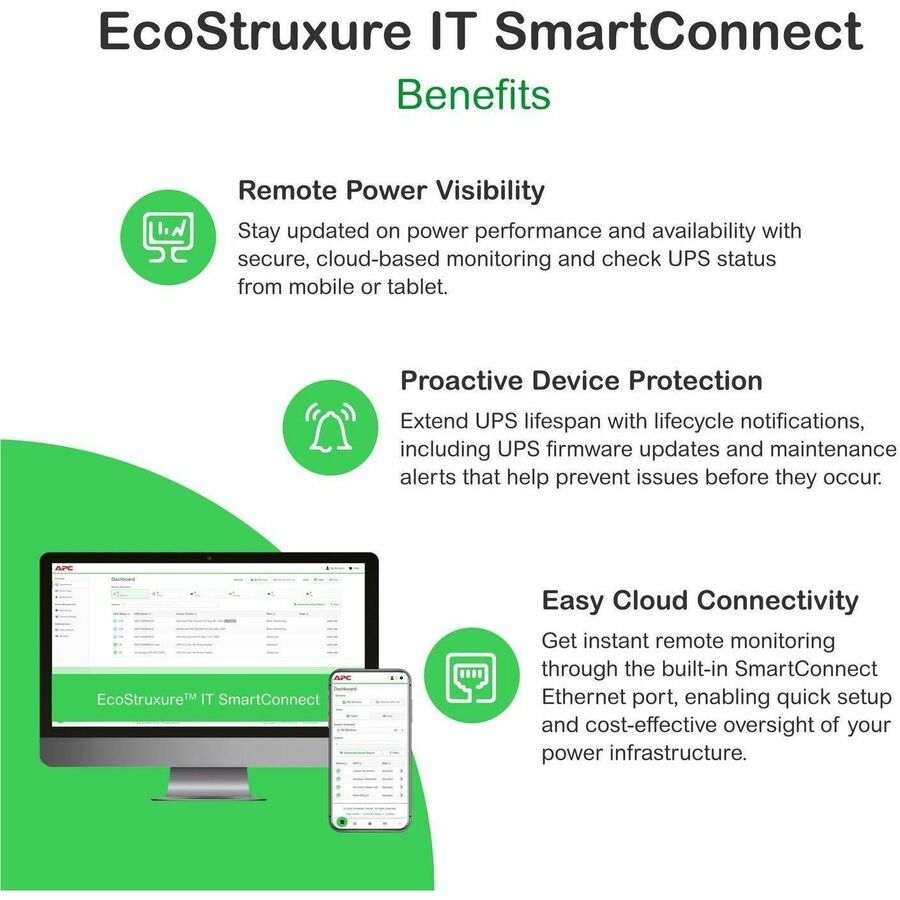 Schneider Electric Subscription, EcoStruxure IT SmartConnect, Advanced 5Y Plan, 1 device, remote UPS reboot for power-cycling of IT equipment, full monitoring feature