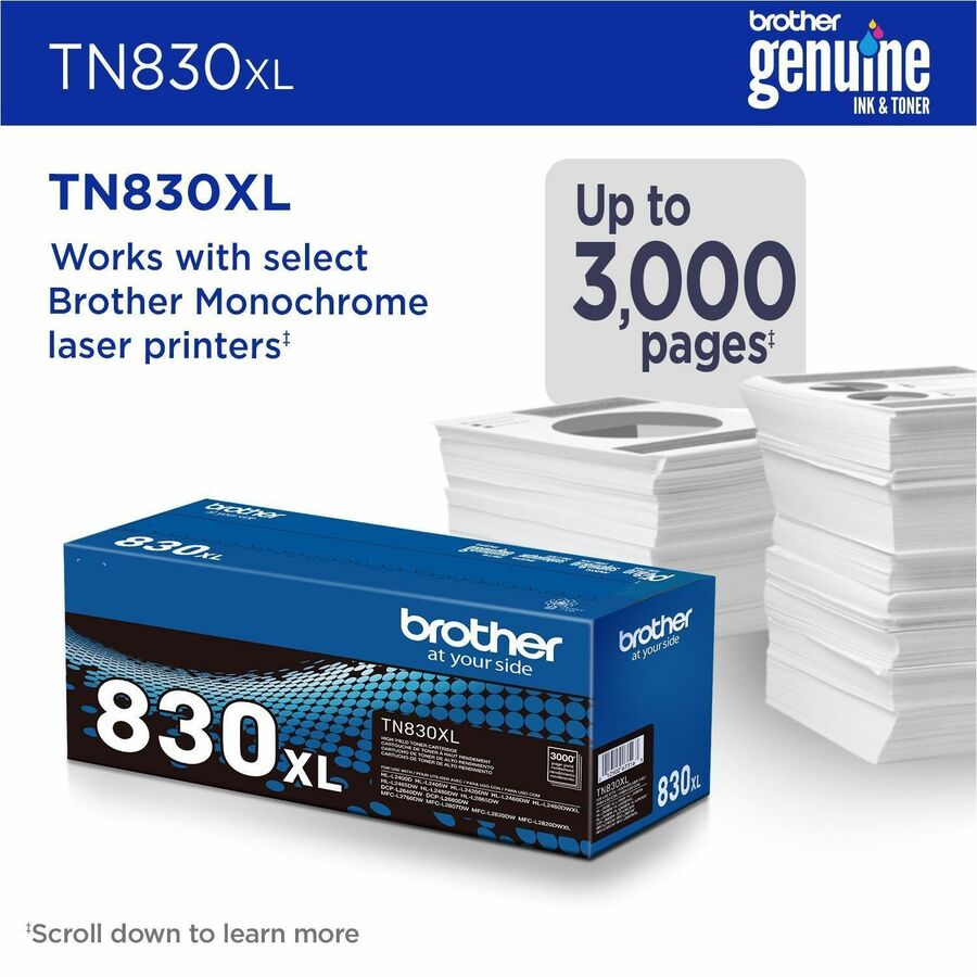 Brother Genuine TN830XL High Yield Black Toner Cartridge