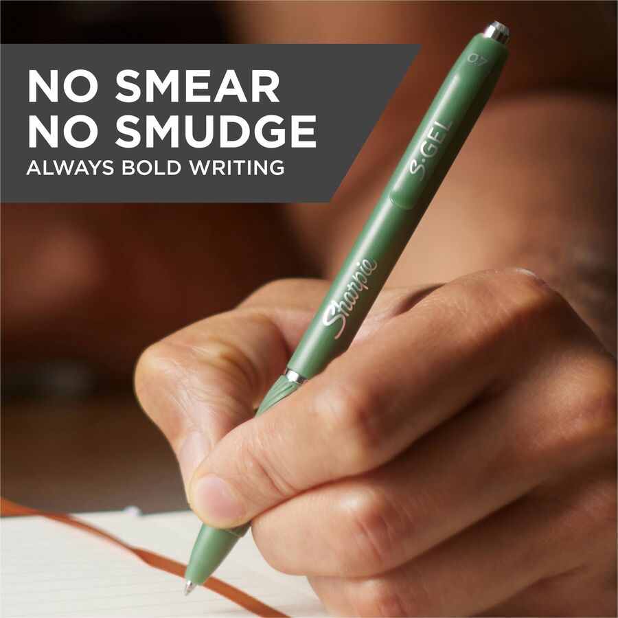 Sharpie S-Gel, Fashion Barrel, Medium Point (0.7mm) - Medium, Bold Pen Point - 0.7 mm Pen Point Size - Retractable - Black Gel-based Ink - Forest Green Plastic Barrel - 4 / Pack