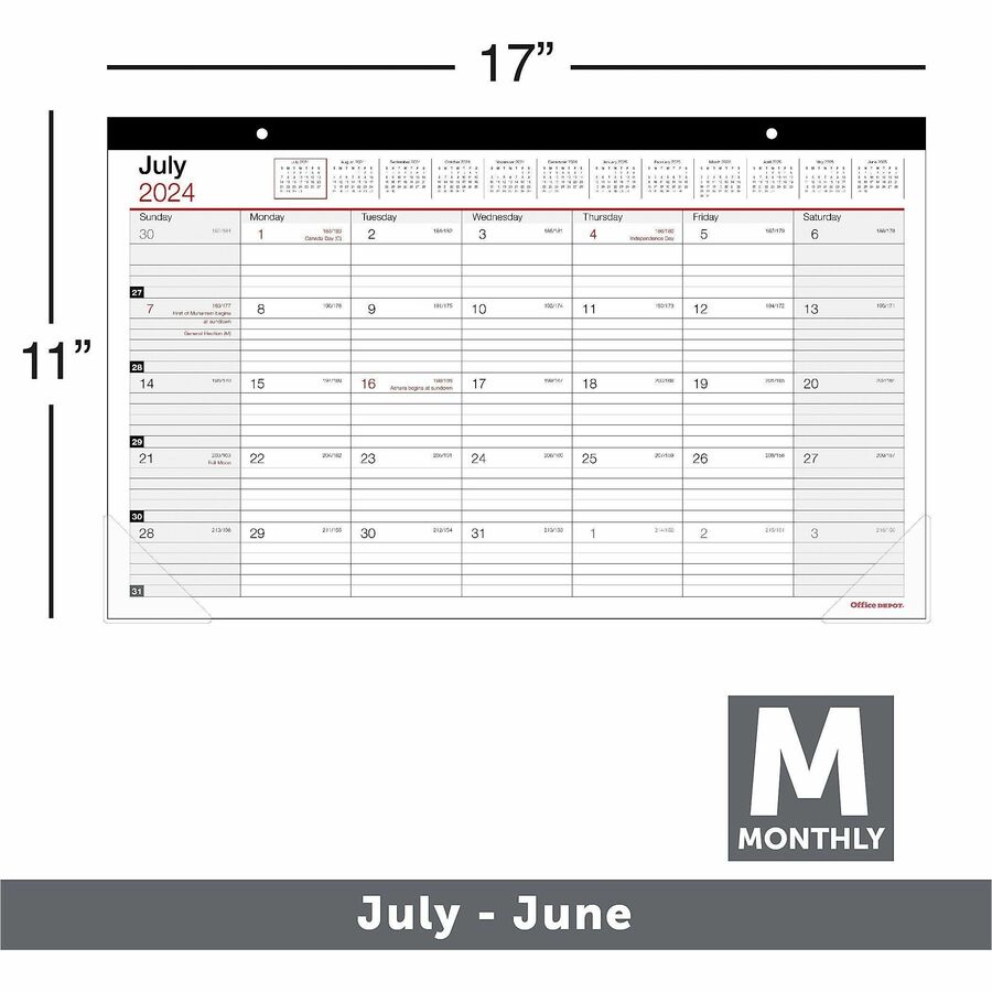 20242025 Office Depot® Brand Monthly Academic Desk Calendar, 173/4" x 107/8" , 30 Recycled