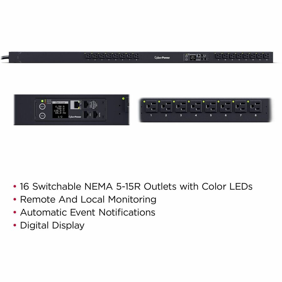 CyberPower PDU41116 Single Phase 100 - 120 VAC 15A Switched PDU