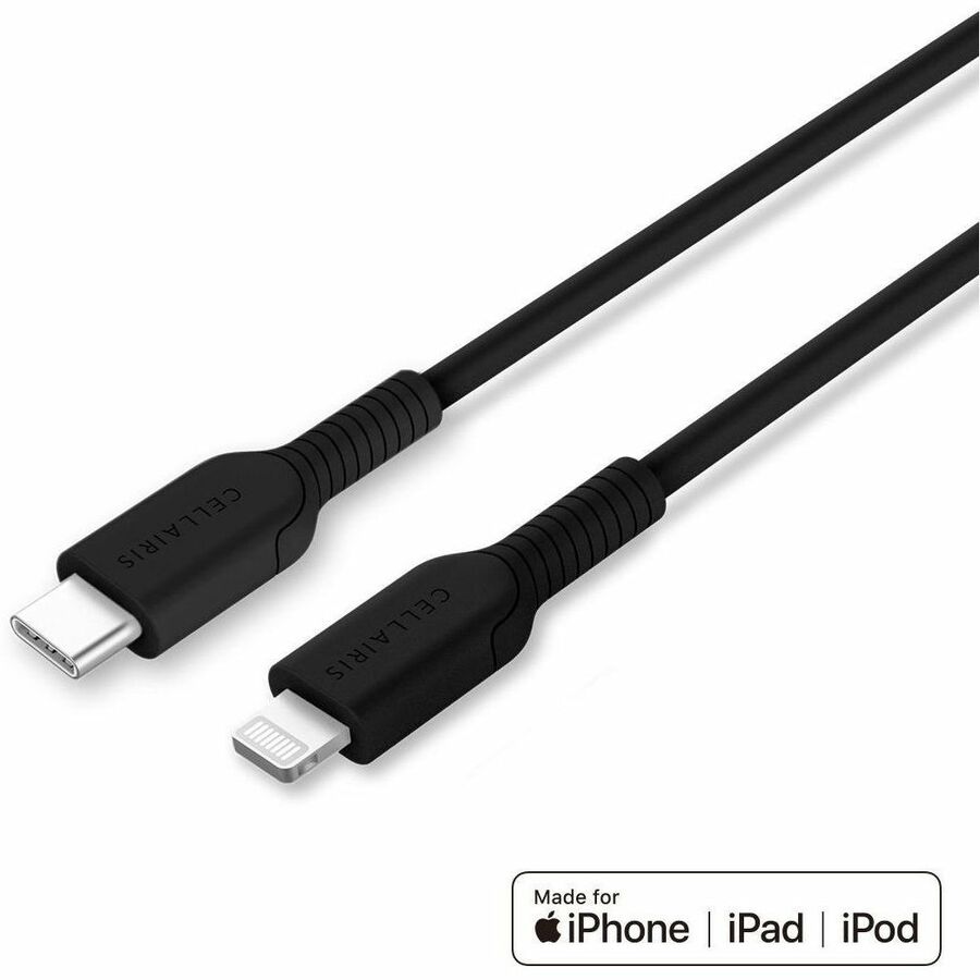 Black 3 ft USB-C to Lightning charge cable for charging Apple devices from USB-C power sources — alternate view 1