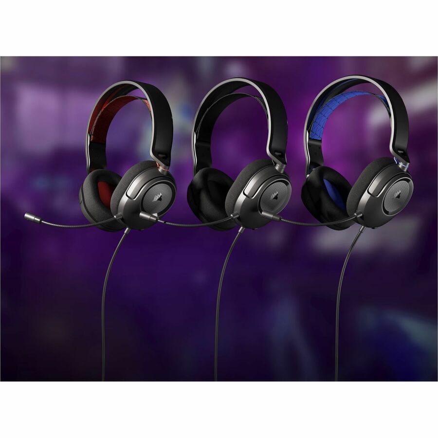 CORSAIR HS35 V2 red wired stereo headset with boom microphone — alternate view 1