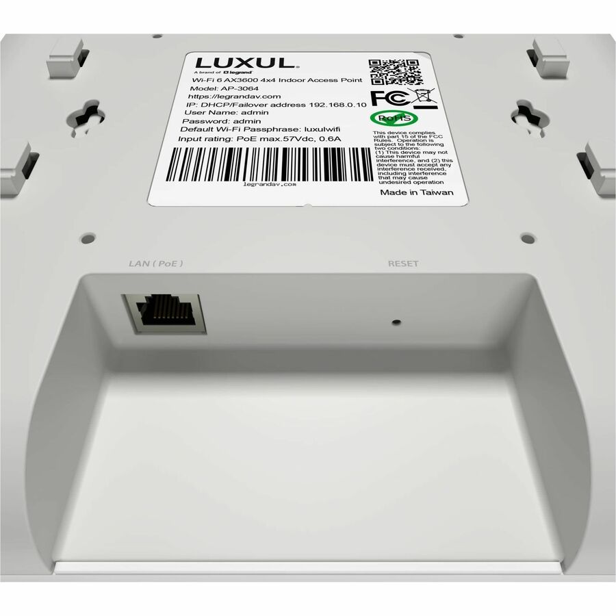 Luxul AP-3064 AX3600 Wi-Fi 6 4x4 dual-band indoor access point for PoE enterprise wireless coverage — alternate view 1