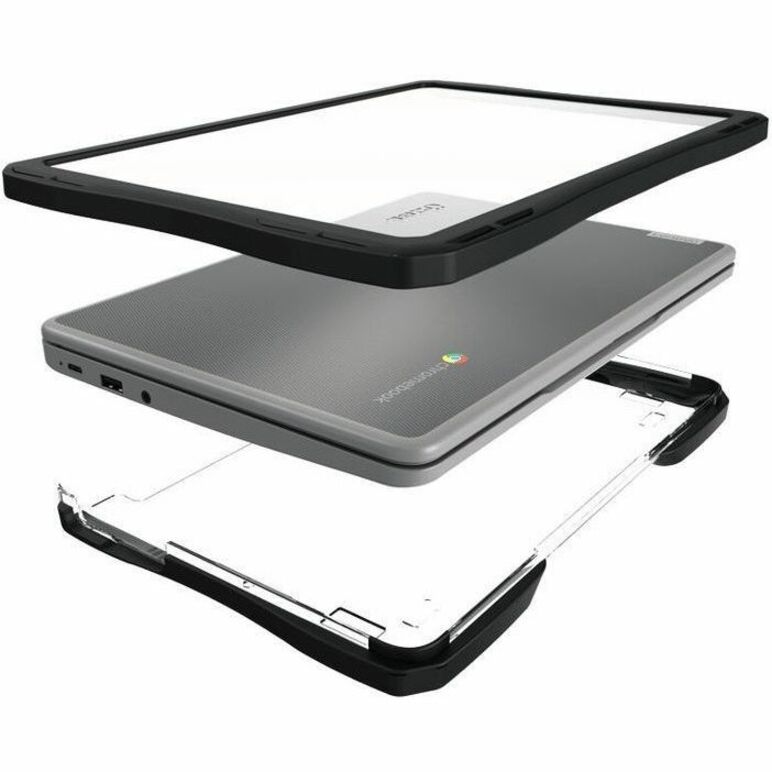 UZBL rugged hard shell case for Lenovo 100e and 100w Gen 4 with clear polycarbonate shell and reinforced TPU edges — alternate view 1