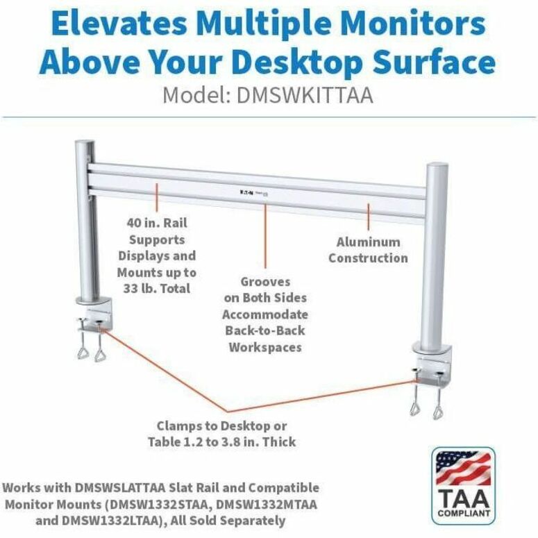 Eaton Tripp Lite Series Slat Rail with Posts for Slat Wall System, 40 in. (102 cm), TAA