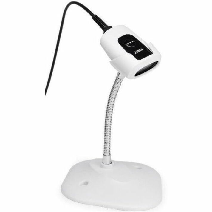 White Zebra DS55 gooseneck stand for desktop presentation scanning — alternate view 1