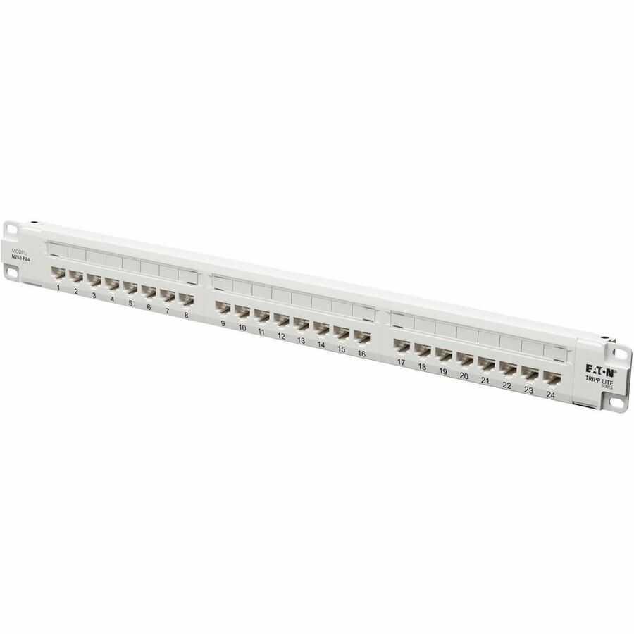 Eaton Tripp Lite Series 24-Port Cat6 Patch Panel - 4PPoE Compliant, 110/Krone, 568A/B, RJ45 Ethernet, 1U Rack-Mount, White, TAA
