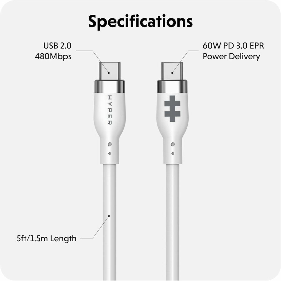 Hyper HyperJuice USB-C Silicone Charging Cable (1.5m/5ft) - White