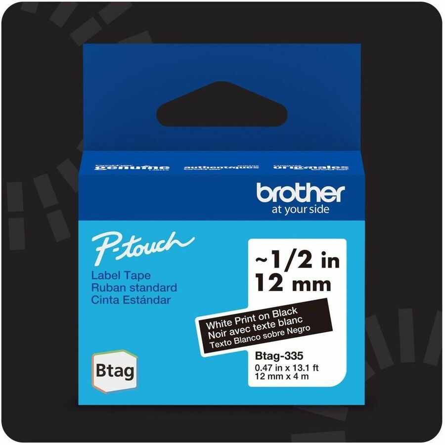 Brother P-touch BTAG-335 White on Black Label Tape