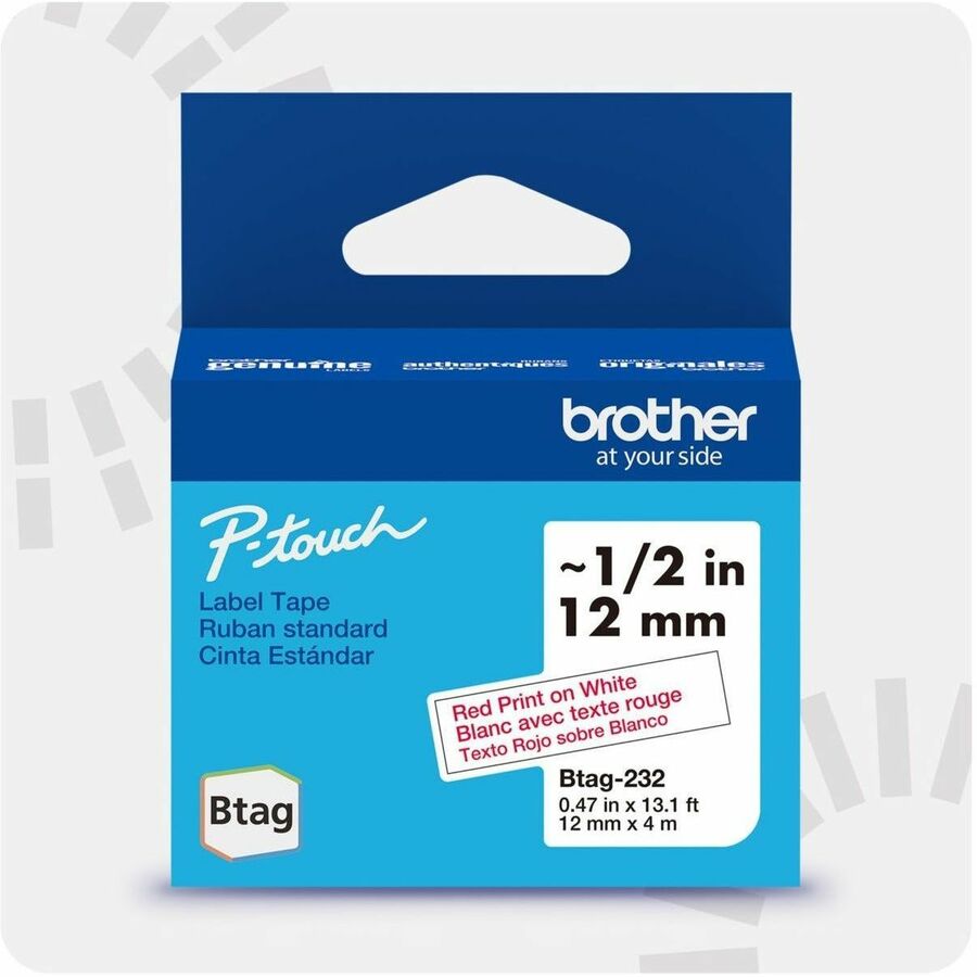 Brother P-touch BTAG-232 Red on White Label Tape