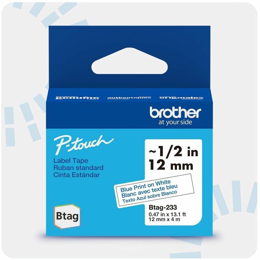 Brother P-touch BTAG-233 Blue on White Label Tape