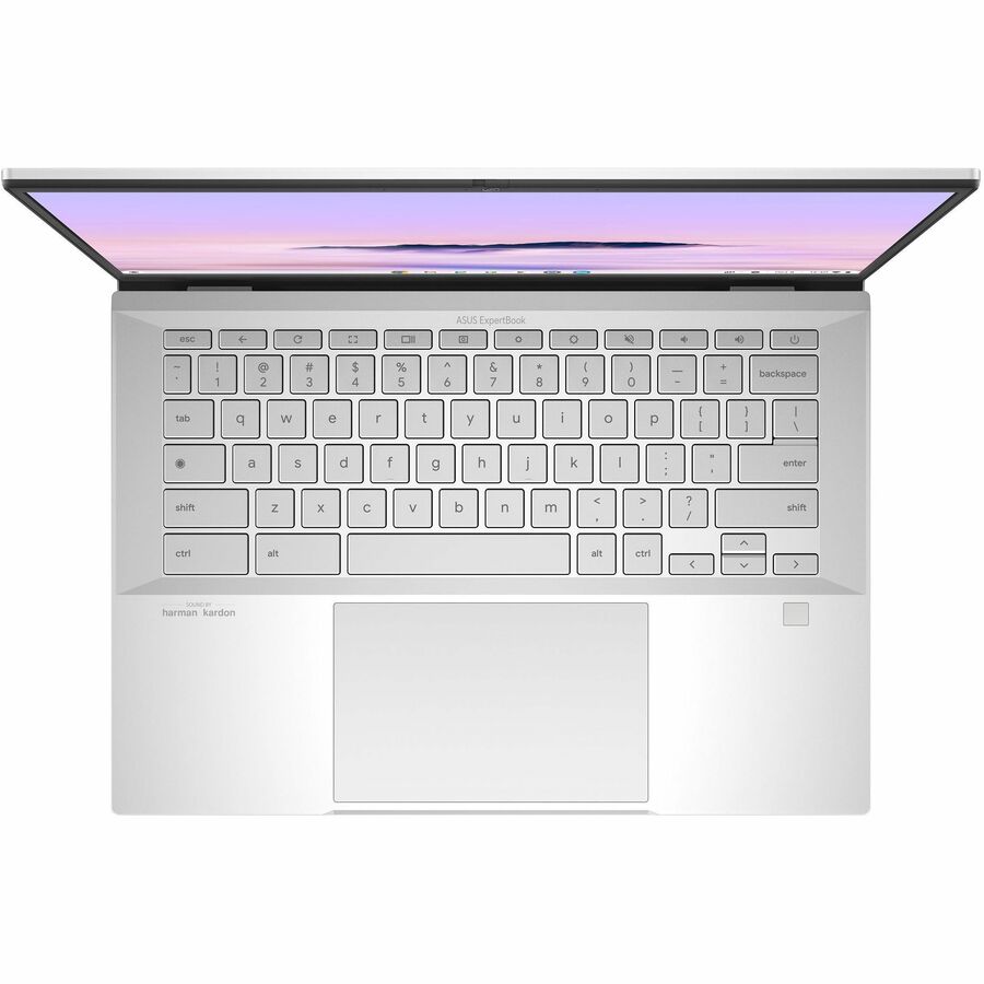 ASUS Chromebook Plus Enterprise silver laptop with 14-inch WQXGA display, Intel Core Ultra 5 115U, 8 GB RAM, and 256 GB SSD — alternate view 1