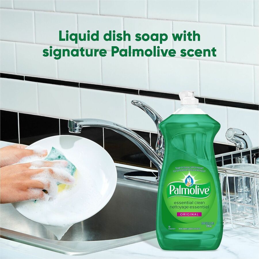 Palmolive EssentialClean Original DishSoap - For Dish - Liquid - 28 fl oz (0.9 quart) - Original Scent - Recommended For: Grease Remover, Food Remover, Grime Remover - Phosphate-free, Paraben-free - Green - 9 / Carton