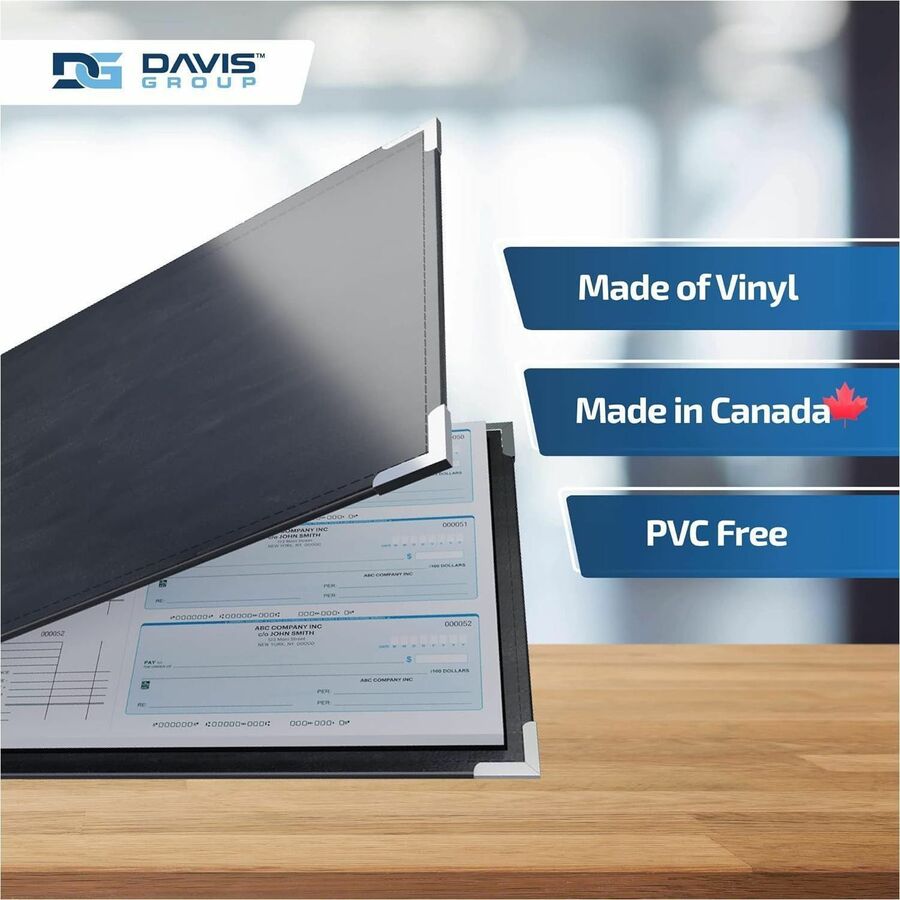 Davis Group Premium 3-Up Business Checkbook Binder - 200 Sheet Capacity - 7 Ring(s) - Pocket(s): Internal - Vinyl - Black - Pocket - 1 Each