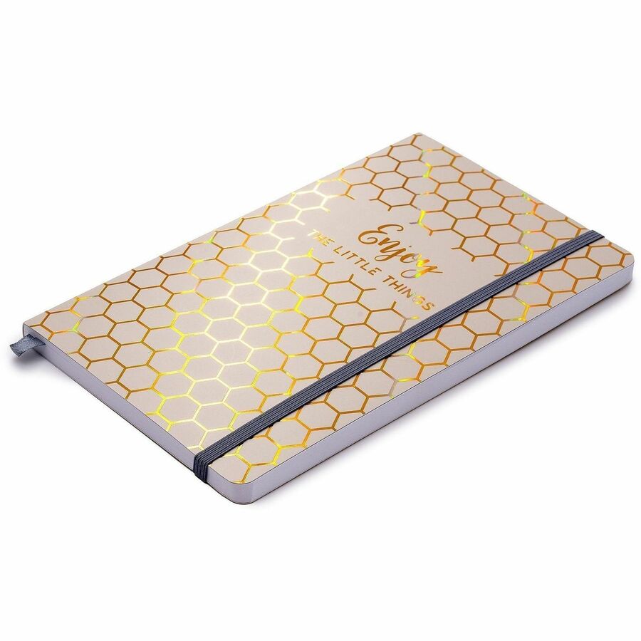Pukka Pads Notebook - 1 Subject(s) - 96 Sheets - 192 Pages - Ruled Margin - 80 g/m² Grammage - A5 - 8 1/4" x 11" Sheet Size x 0.5" Width x 5.2" Length - Taupe Vegan Leather, Gold, Beige Cover - Elastic Closure, Ghost Resistant, Bleed Resistant, Acid-