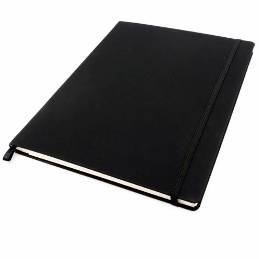 Pukka Pads Signature Notebook - 1 Subject(s) - 96 Sheets - 192 Pages - Casebound/Sewn - College Ruled Front Ruling - Ruled Margin - 80 g/m² Grammage - 5 7/64" x 8 1/5" Sheet Size - Cream Paper - Black Vegan Leather Cover - Soft Cover, Note Section, U