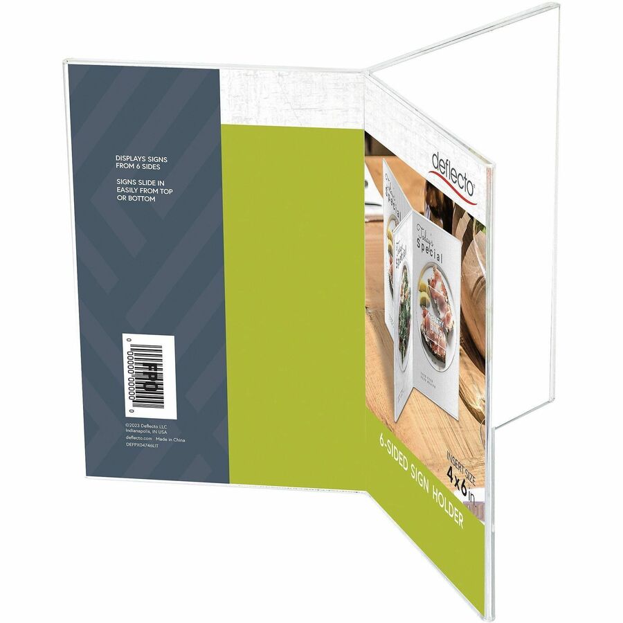 Image of Deflecto 6-Sided Sign/Menu Holder - Support 4" x 6" Media - Plastic, Polystyrene - Clear - 1 Each