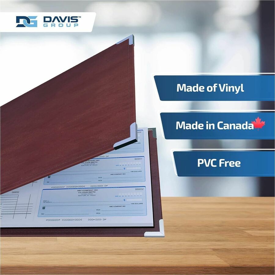 Davis Group Premium 3-Up Business Checkbook Binder - 200 Sheet Capacity - 7 Ring(s) - Pocket(s): Internal - Vinyl - Burgundy - Pocket - 1 Each