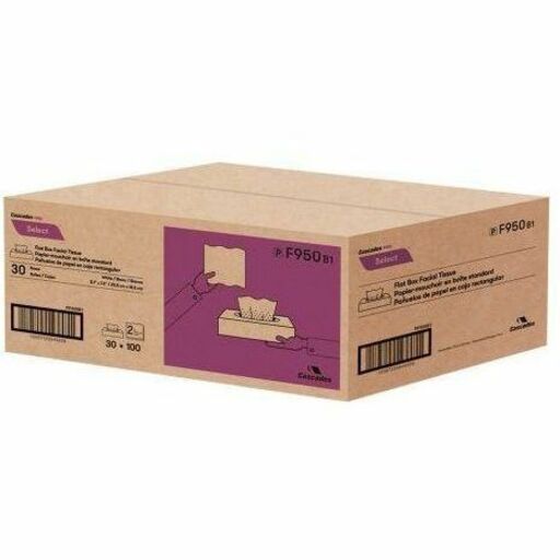 Cascades PRO Select Flat Box Facial Tissue, 2-Ply, White, 100 sheets, 30 boxes/pack