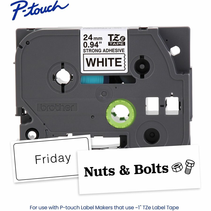Brother Genuine P-touch TZeS251 BK on WHT Label Tape, Strong Adhesive Lam., 24mmX8m