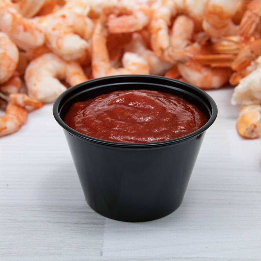 Solo Souffles Portion Container - Food, Food Storage, Salad, Transporting - 2.9" Diameter - Black - Plastic, Polystyrene Body - 1 Carton