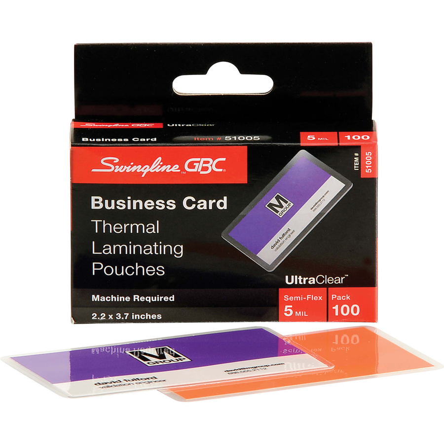 GBC Ultra Clear Thermal Laminating Pouches - Laminating Pouch/Sheet Size: 2.19" Width x 3.69" Length x 5 mil Thickness - Glossy - for Business Card - Wear Resistant, Tear Resistant - Clear - 100 / Box = GBC51005