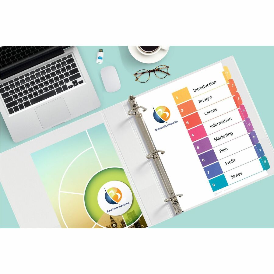 Avery® Ready Index Custom TOC Binder Dividers - 8 x Divider(s) - 1-8, Table of Contents - 8 Tab(s)/Set - 8.50" Divider Width x 11" Divider Length - 3 Hole Punched - White Paper Divider - Multicolor Paper Tab(s) - Index Dividers - AVE11133