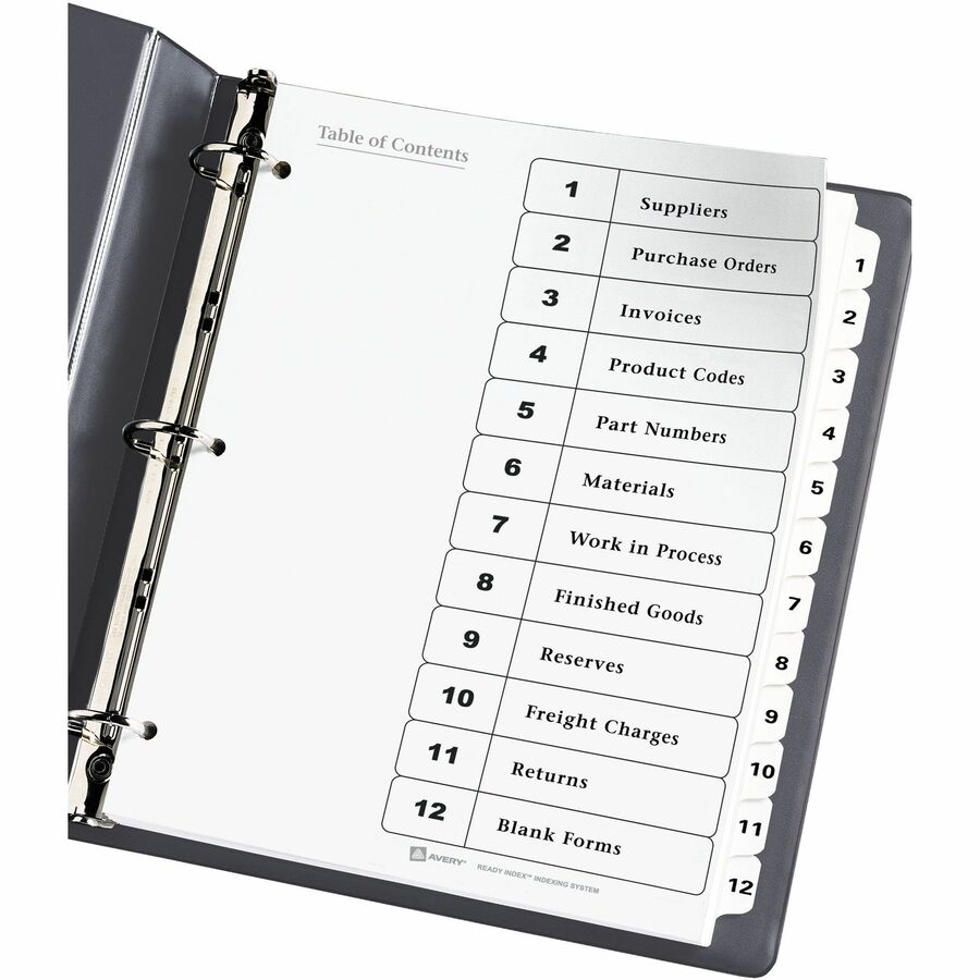 Avery® Ready Index Classic Tab Binder Dividers - 12 x Divider(s) - 1-12, Table of Contents - 12 Tab(s)/Set - 8.50" Divider Width x 11" Divider Length - 3 Hole Punched - White Paper Divider - White Paper Tab(s) - Index Dividers - AVE11140