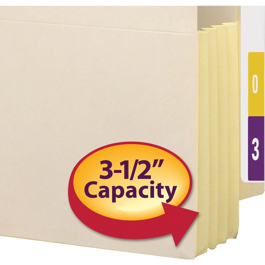 Smead TUFF Pocket Straight Tab Cut Legal Recycled File Pocket - 8 1/2" x 14" - 800 Sheet Capacity - 3 1/2" Expansion - Manila - Manila - 10% Recycled - 10 / Box - End Tab Pockets - SMD76164