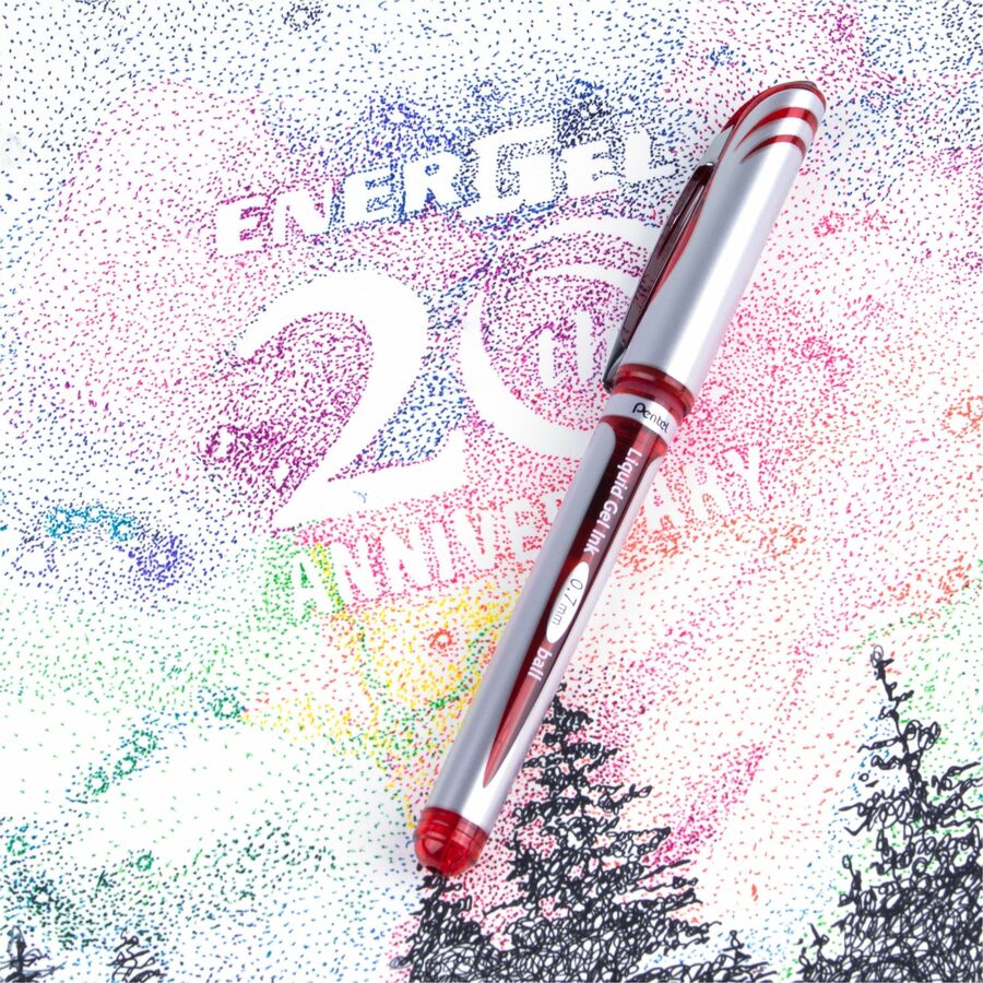 Pentel EnerGel Liquid Gel Pen, (0.7mm) Metal Tip, Capped, Red Ink