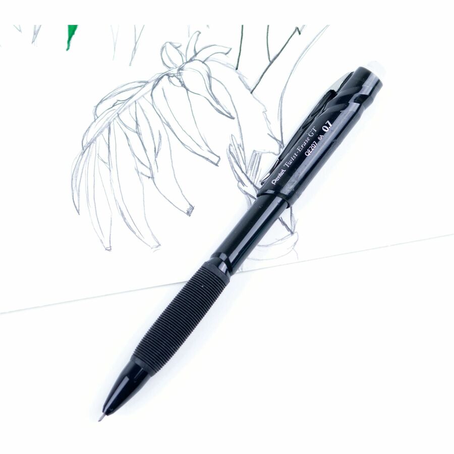 Pentel Twist-Erase GT (0.7mm) Retractable 1-Click Mechanical Pencil, Transparent Black Barrel