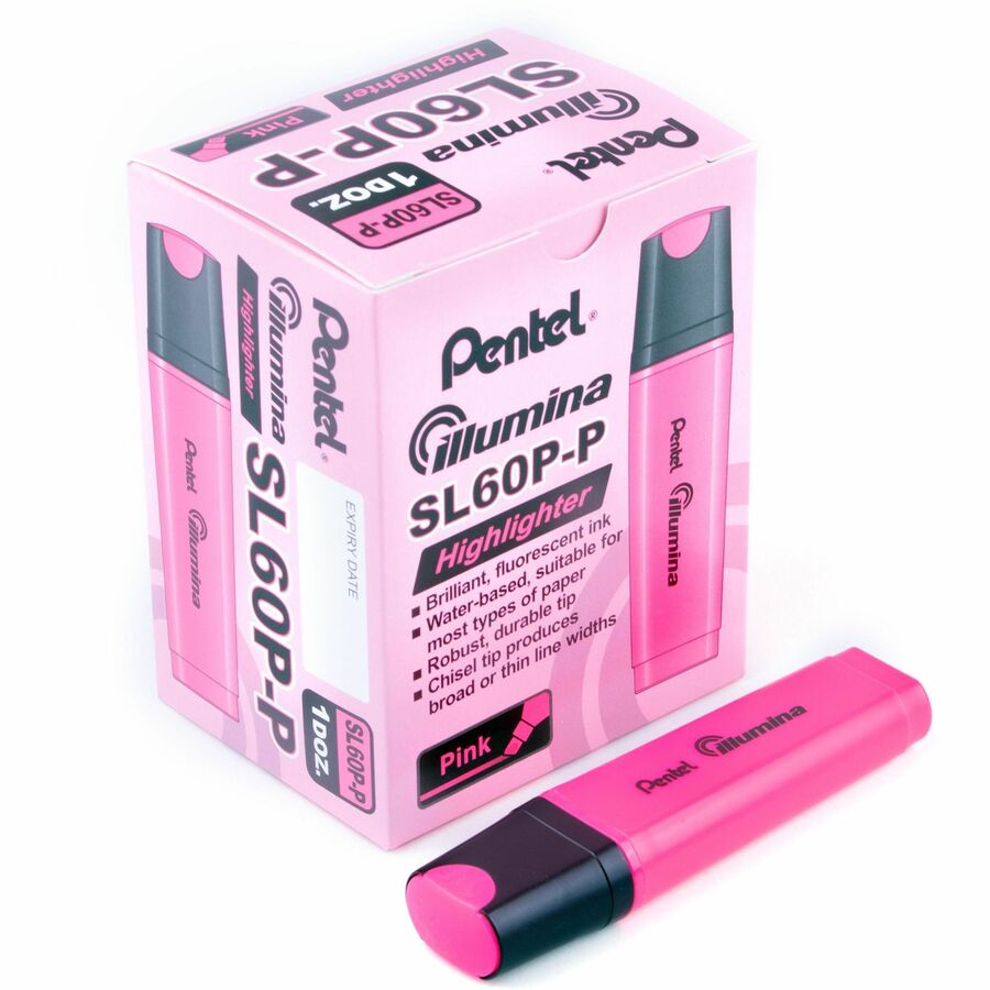 Pentel Illumina Liquid Highlighter, Chisel Tip, Pink Ink