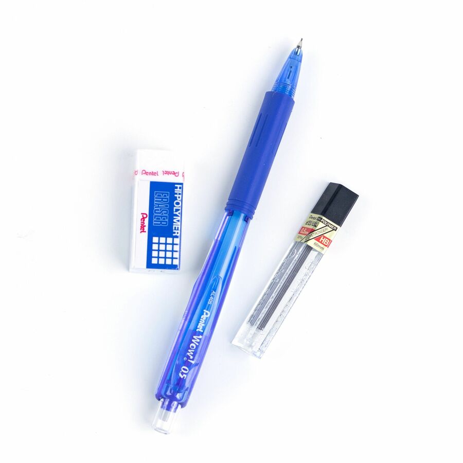 Pentel Wow! Mechanical Pencil, Writing, Drawing, School Supply, Pre-loaded with Lead, 0.5mm Fine Point, AL405LEBP, Back to School Set - 1 Pencil, Refill Lead Tube with 12 Leads and Eraser