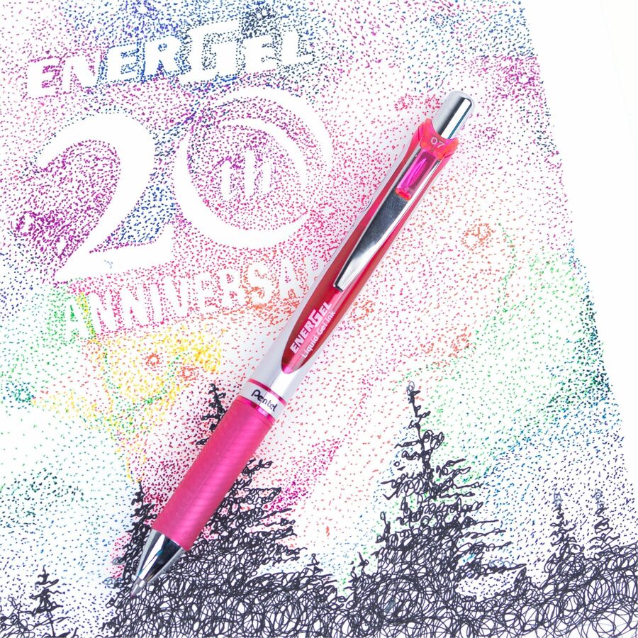 Pentel EnerGel Retractable Gel Roller, (0.7mm) Metal Tip, Pink Ink