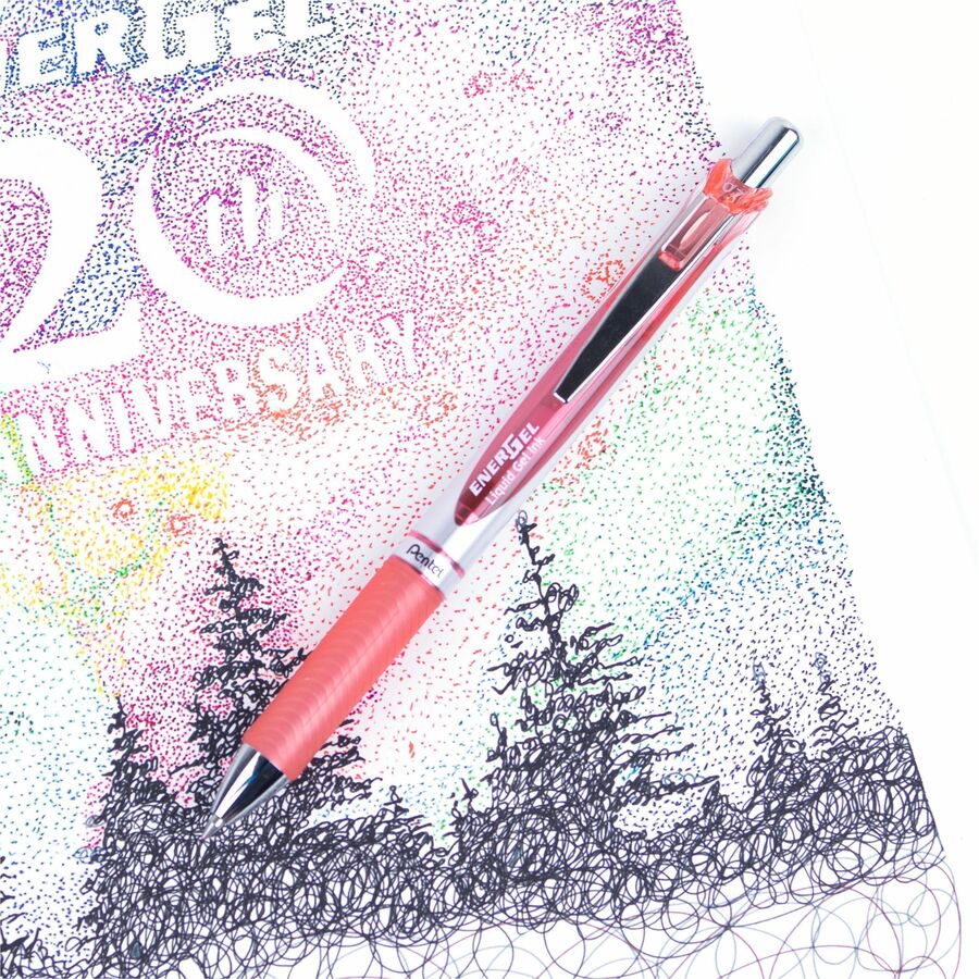 Pentel EnerGel Retractable Gel Roller, (0.7mm) Metal Tip, Coral Pink Ink