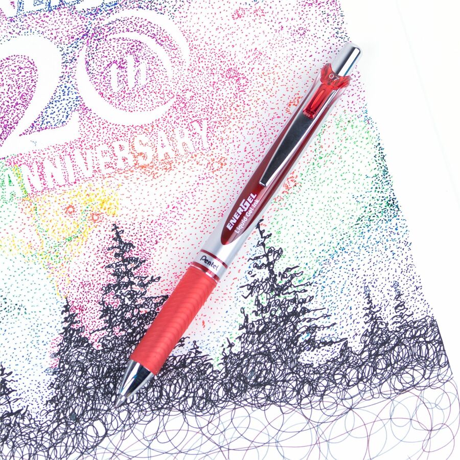 Pentel EnerGel Retractable Gel Roller, (0.7mm) Metal Tip, Red Ink