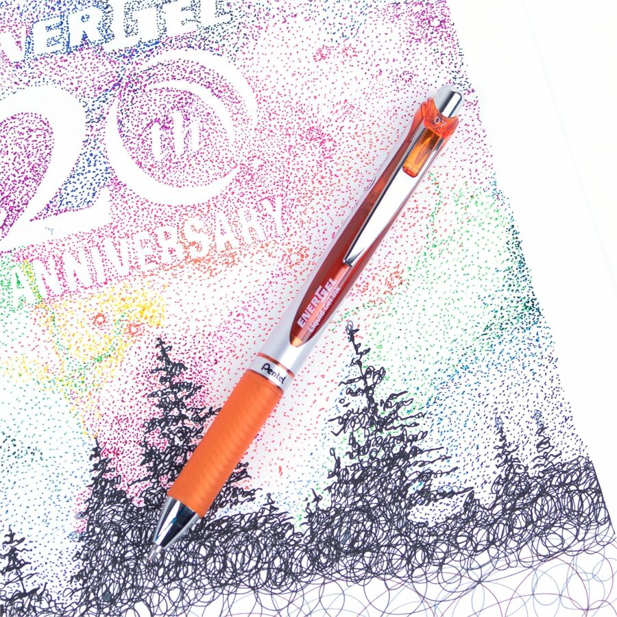 Pentel EnerGel Retractable Gel Roller, (0.7mm) Metal Tip, Orange Ink