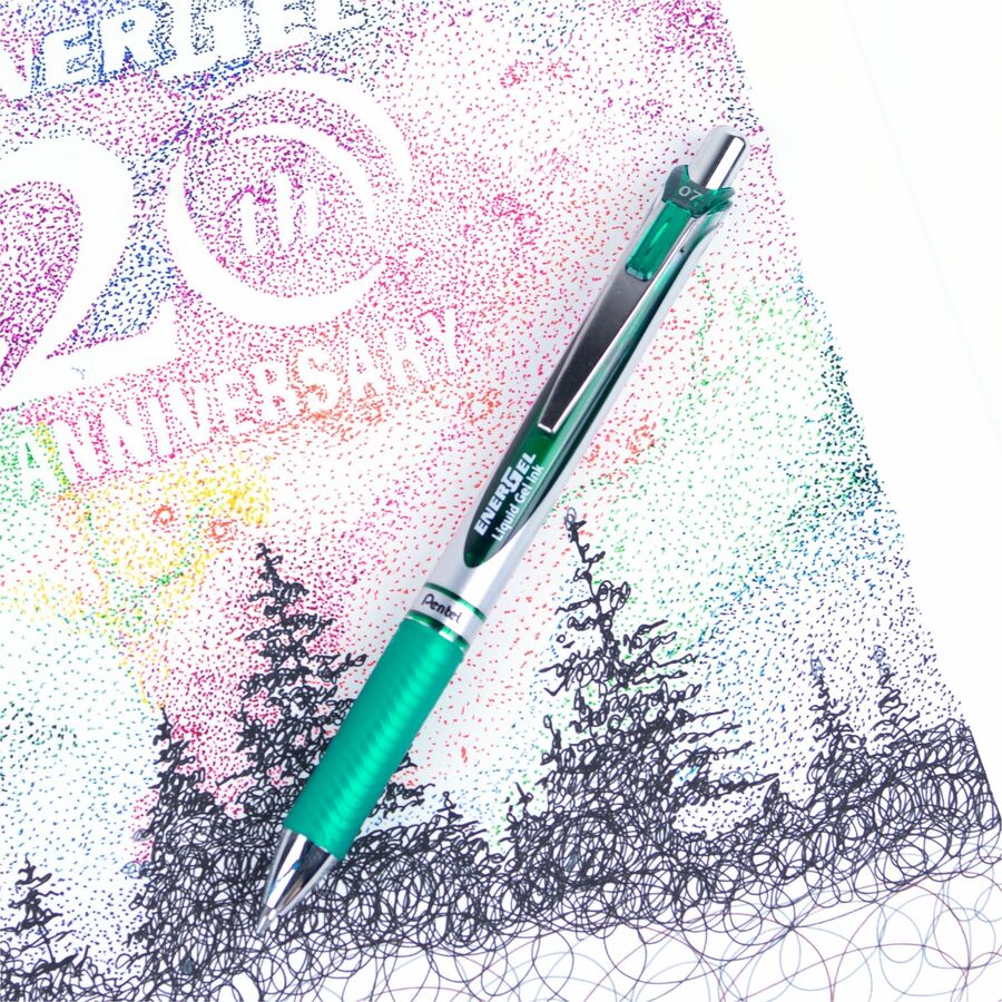 Pentel EnerGel Retractable Gel Roller, (0.7mm) Metal Tip, Green Ink