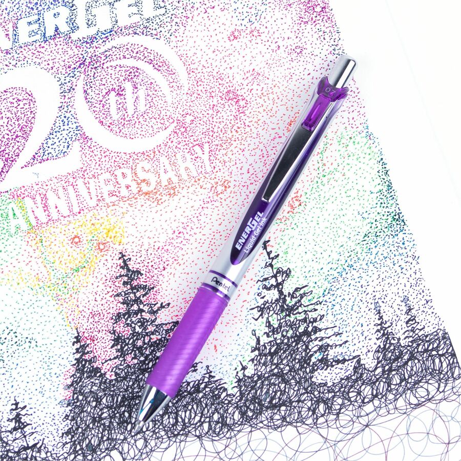 Pentel EnerGel Retractable Gel Roller, (0.7mm) Metal Tip, Violet Ink