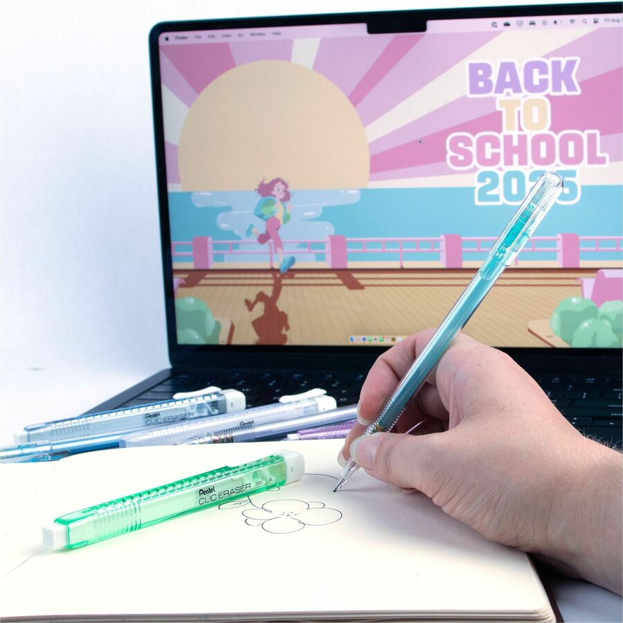 Pentel CLIC ERASER, Rectangular Retractable Eraser, Green Transparent Barrel
