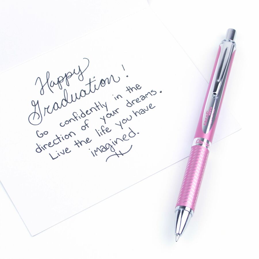 Pentel EnerGel Alloy Retractable Premium Liquid Gel Pen, (0.7mm) Metal Tip, Pink Barrel, Black Ink