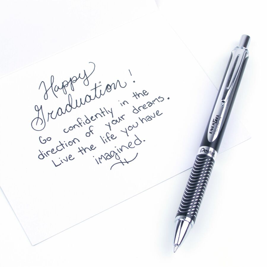 Pentel EnerGel Alloy Retractable Liquid Gel Pen, (0.7mm) Metal Tip, Black Barrel, Black Ink